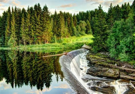1020604 Landscape Forest Waterfall Lake Water Nature Reflection