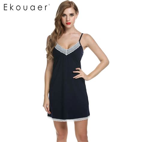 Buy Ekouaer Women Nightgowns Cotton Night Dress Sexy Spaghetti Strap V Neck