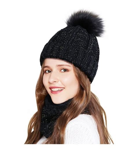 Beanies Women Winter Warm Knit Hats Ski Cap Infinity Scarf Set Black