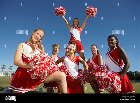 Cheerleading Squad In Formation On Field Portrait Portrait Stock