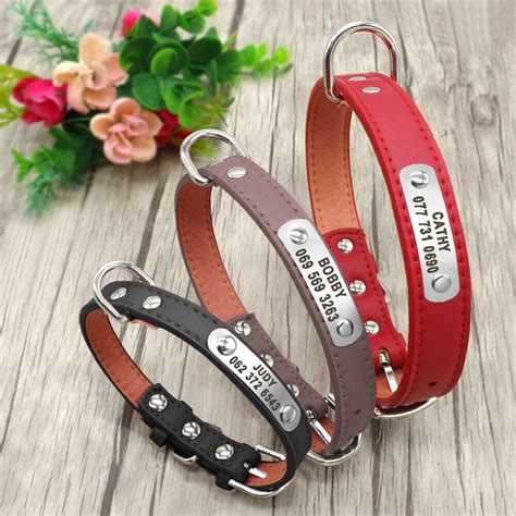 Personalized Dog Collars Leather Pet Id Collar Name Engraved Free For