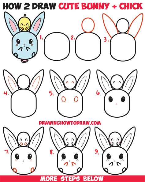 How To Draw Cute Kawaii Chibi Bunny Rabbit And Baby Chick Easy Step