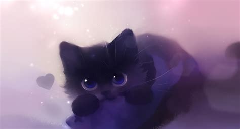 1920x1031 Art Luminos Black Cat Fantasy Purple Apofiss Kitten