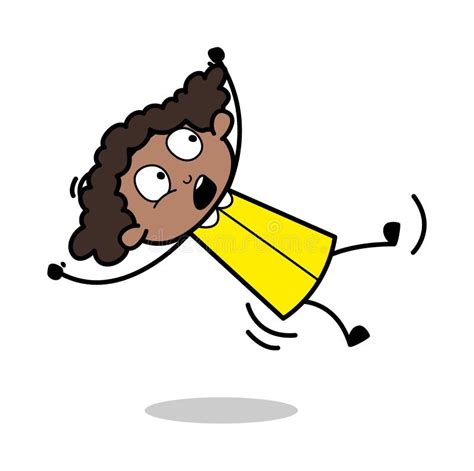 Falling Down Retro Black Office Girl Cartoon Vector Illustration