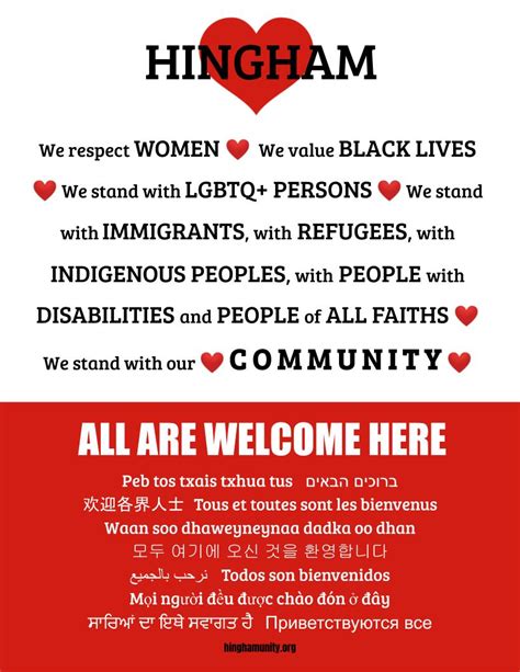All Are Welcome Here Signs Available Hingham Unity Council