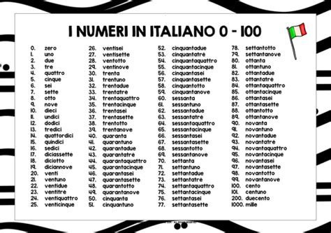 Italian Numbers 0 100 List Freebie 2 Teaching Resources