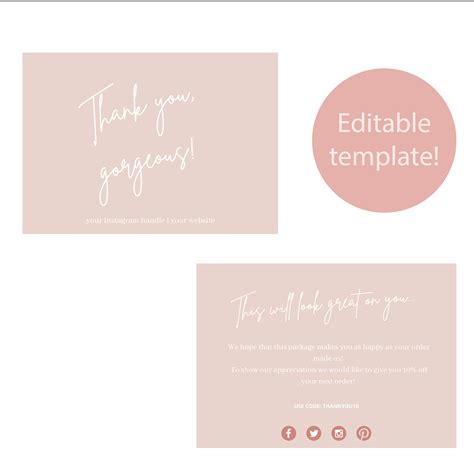 Editable Business Thank You Card Printable Pink Blue Nude Etsy