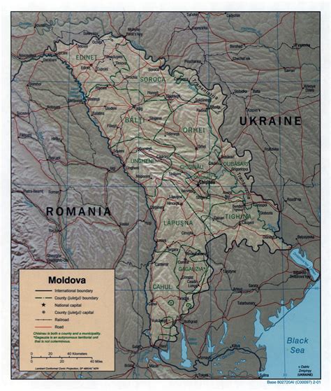 Large Scale Political And Administrative Map Of Moldova With Relief