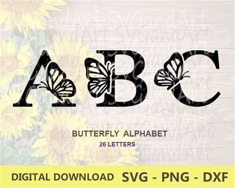 Butterfly Monogram Alphabet Svg Butterfly Svg Butterfly Etsy