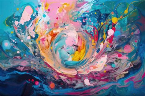 Premium Ai Image An Abstract Painting Of Blue Pink And Yellow Colors