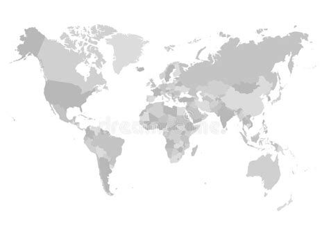 World Map In Four Shades Of Grey On White Background High Detail