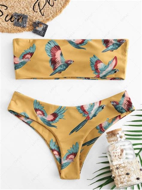 Off Zaful Parrot Bandeau Bikini Set In Multi A Zaful