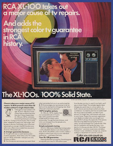 Vintage 1972 Rca Xl 100 Solid State Television Set Tv Print Ad 1970s