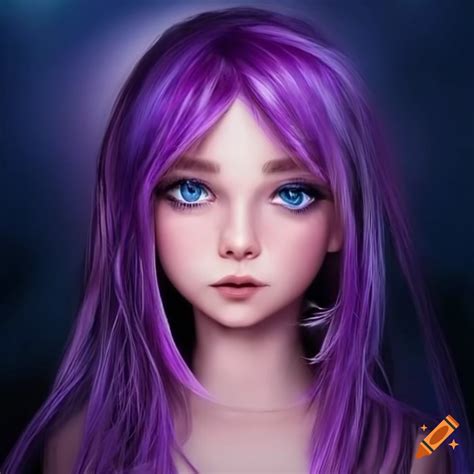 Portrait Of A Girl With Purple Hair And Blue Eyes On Craiyon