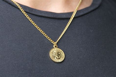 Gold Coin Necklace For Men Or Women Stainless Steel Chain Etsy