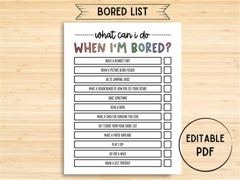 Editable Im Bored Checklist Printable Kids Activity Etsy