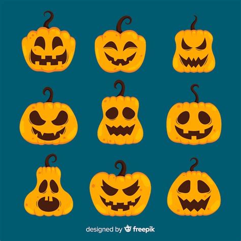 Free Vector Halloween Pumpkins Collection With Different Faces