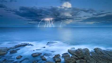 Lightning Storm Over Ocean Image Abyss