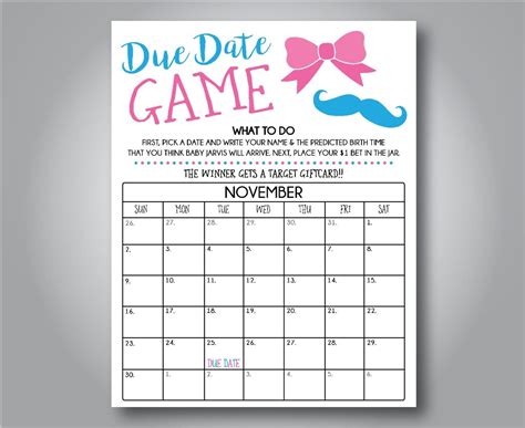 The Guessing Baby Gender Due Date Game Template Get Your Calendar