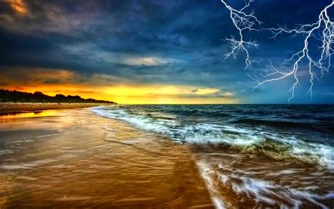 Lightning Storm Rain Clouds Sky Nature Thunderstorm