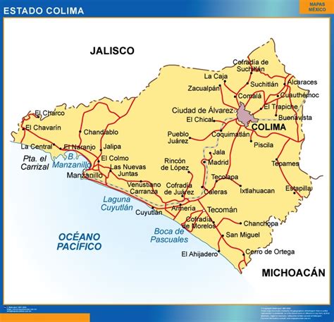 Mapa Estado Colima Mapas Para México Usa Y Canada De Pared Murales
