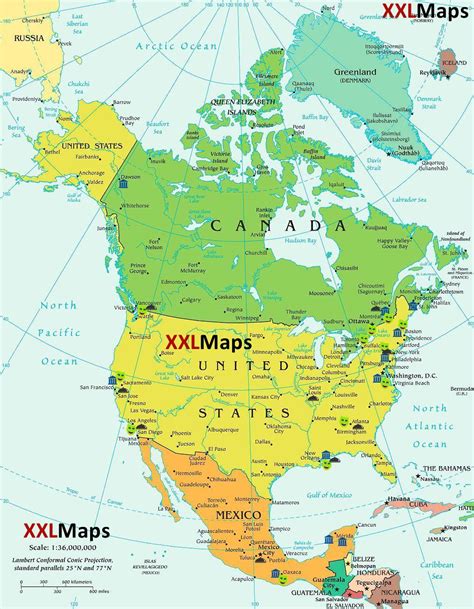 Politicka Karta Severne Amerike Zemljopisna Karta Sjeverne Amerike