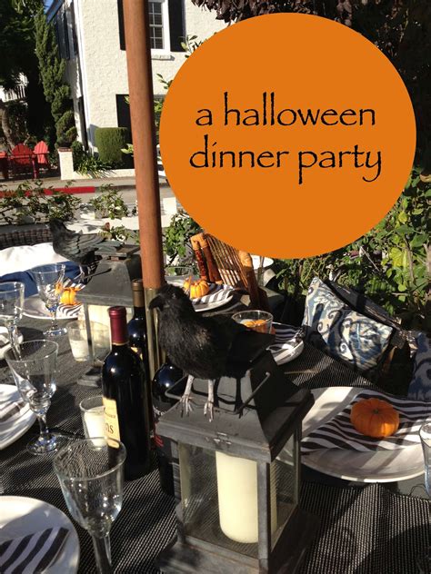 An oversized runner of black and white chevron set the stage for white chargers, black plates and white soup bowls topped with black linen napkins. The Willows Home & Garden: halloween dinner party