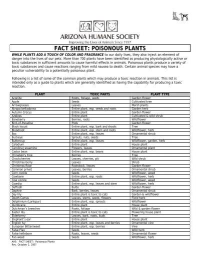 Poisonous Plants Arizona Humane Society