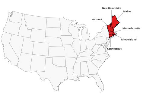 Map Of New England States Usa Printable