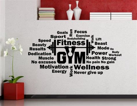 Fitness Wall Decal Word Cloud Gym Motivational Barbell Vinyl Etsy