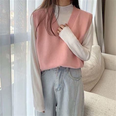 Oversized V Neck Vintage Sweater Vest In Korean Girl Fashion