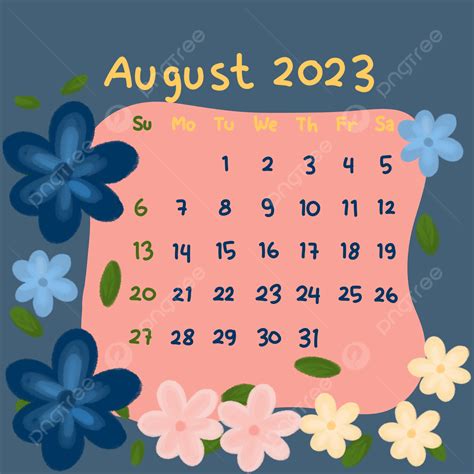 August 2023 Calendar In Pastel Colors Decorated With Flowers Template