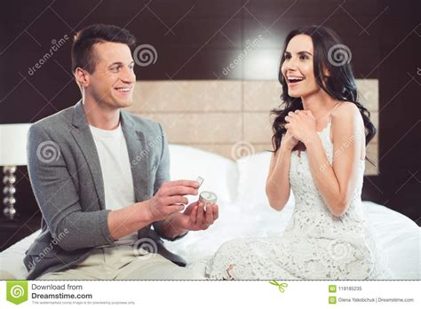 Surprised Woman Accepting An Offer Of Loving Man Stock Image Image Of