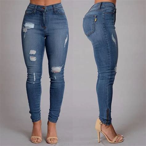2016 sexy fashion new style jeans full length mid waist ripped jeans skinny for women s jeans