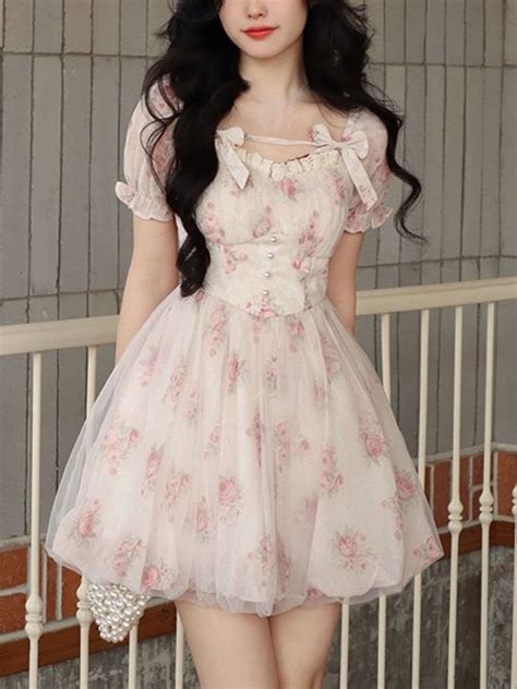 summer floral sweet mini dress women print french elegant fairy dress female korean fashion cute
