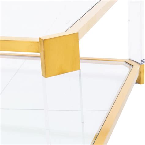 I am obsessed with it! Warren Acrylic Gold Angle Square Coffee Table | Kathy Kuo Home