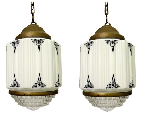 Lighting for artworks requires a little more attention that simply putting a downlight, or even a gimble downlight near it in the ceiling. Pair American Art Deco Milkglass Geometric Pendant Lights | Modernism