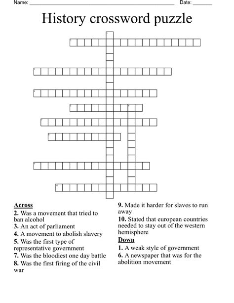 History Crossword Puzzle Wordmint
