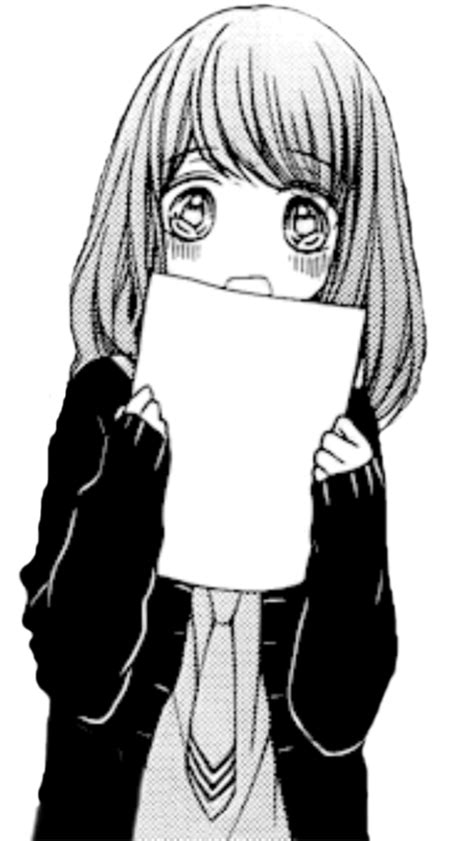 Shy Anime Girl Sad Cute Glitch Blackandwhite Transparent Black