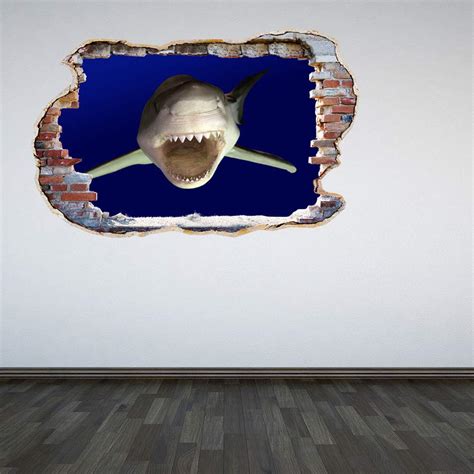 Full Colour Great White Shark Smashed Wall 3d Effect Under The Sea
