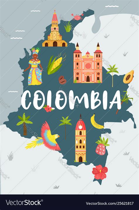 Bright Map Colombia Travel Banner Royalty Free Vector Image