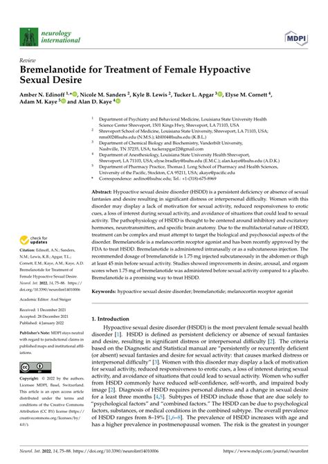 Pdf Bremelanotide For Treatment Of Female Hypoactive Sexual Desire