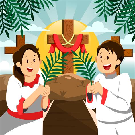Children Celebrating Palm Sunday With Cross And Leaves 4817732 Vector