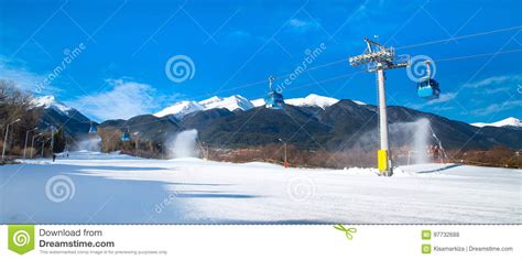 Bansko Bulgaria Ski Resort Panorama With Ski Slope And Snow Canons Editorial Stock Photo
