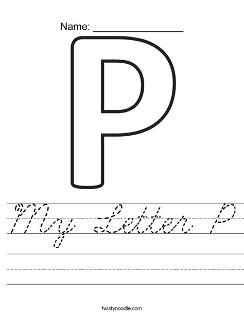 Practice the following common names that may just be your child's. My Letter P Worksheet - Cursive - Twisty Noodle
