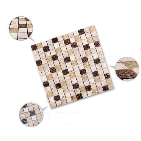 Natural Stone And Glass Mosaic Sheets Stainless Steel Backsplash Square Tiles Metal Tile