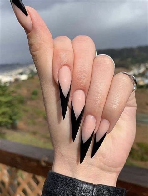 The Best 9 Stiletto Long Black French Tip Coffin Nails