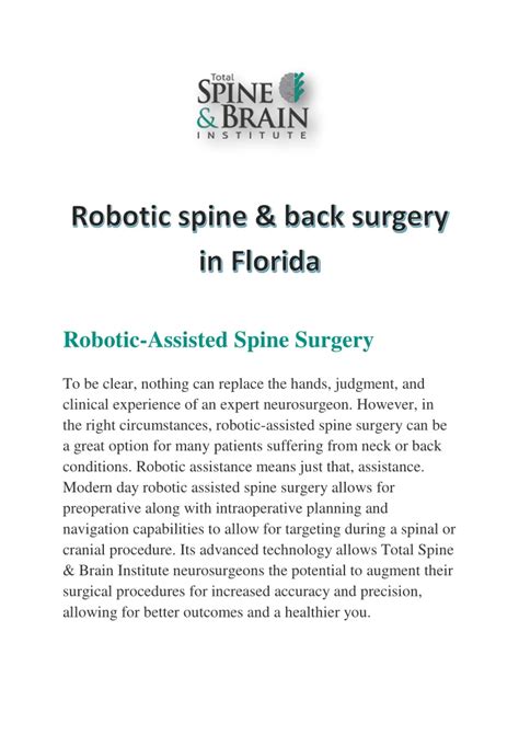 Ppt Robotic Spine And Back Surgery In Florida At Total Spine And Brain