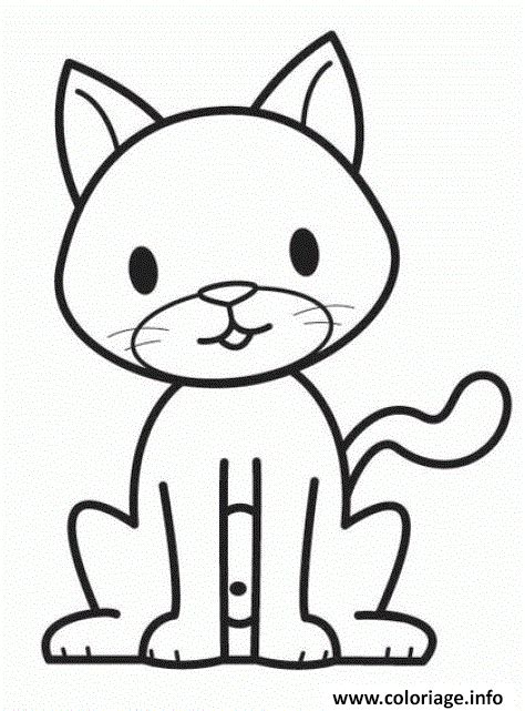 Dessin de chat en version kawaii. Coloriage Chat Assis Simple dessin