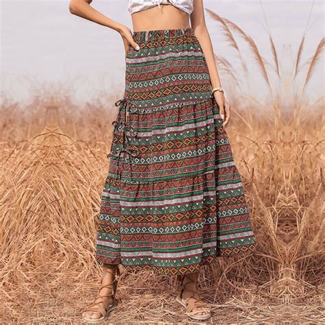 Holiday Style Bohemia Womens Long Skirts Vintage High Waist Skirts For